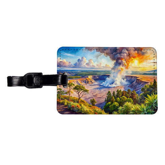 Hawai'i Volcanoes National Park Watercolor Style Travel Faux Leather Luggage Tag