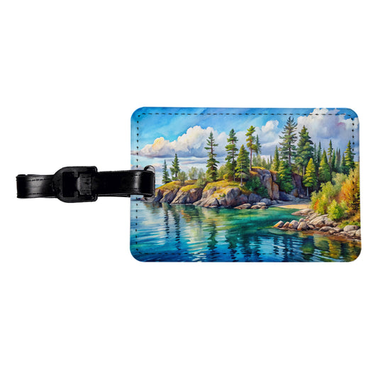 Isle Royale National Park Michigan Watercolor Style Travel Faux Leather Luggage Tag