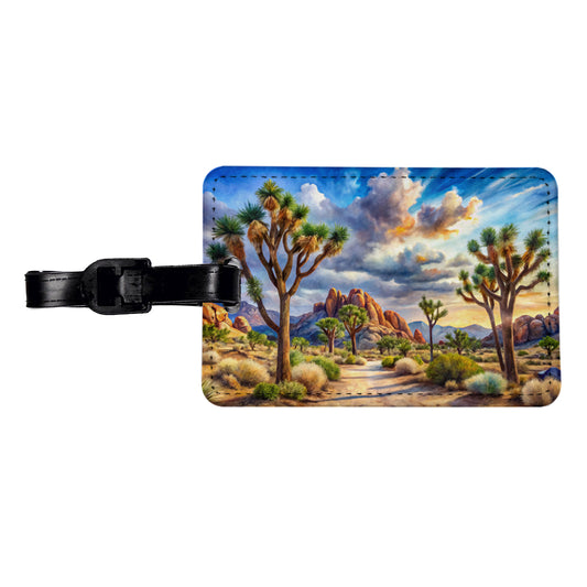 Joshua Tree National Park California Watercolor Style Travel Faux Leather Luggage Tag