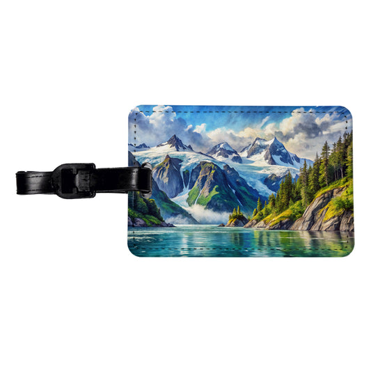 Kenai Fjords National Park Alaska Watercolor Style Travel Faux Leather Luggage Tag