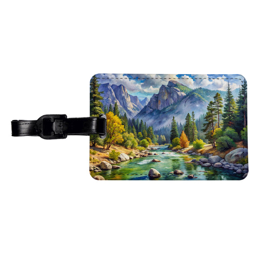 Kings Canyon National Park California Watercolor Style Travel Faux Leather Luggage Tag