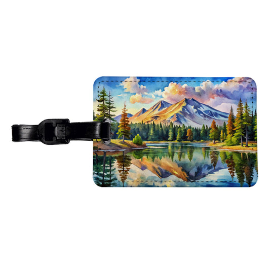 Lassen Volcanic National Park California Watercolor Style Travel Faux Leather Luggage Tag