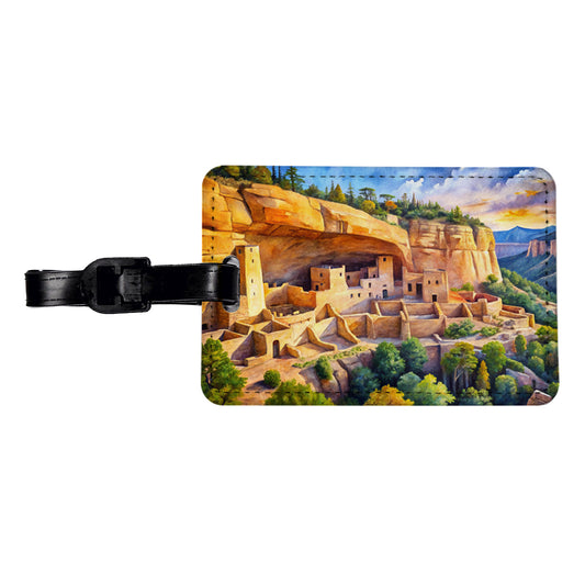 Mesa Verde National Park Colorado Watercolor Style Travel Faux Leather Luggage Tag