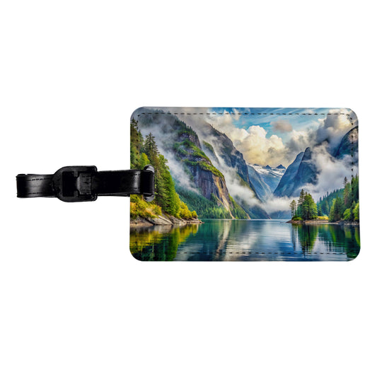 Misty Fjords National Monument Alaska Watercolor Style Travel Faux Leather Luggage Tag
