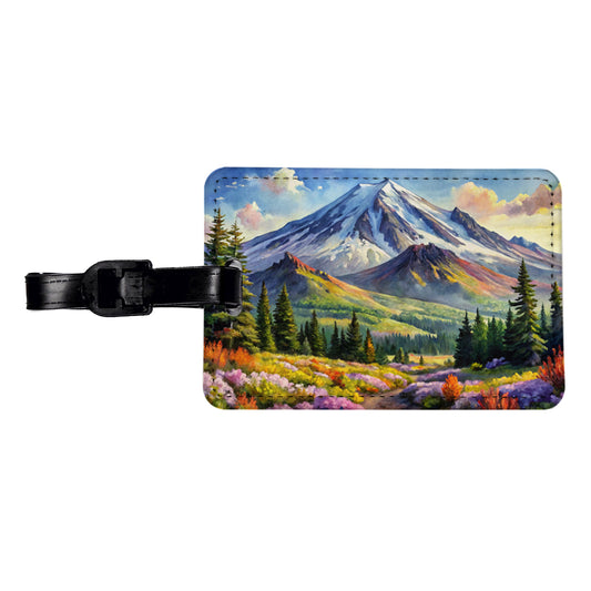 Mount St. Helens Volcanic National Monument Washington Watercolor Style Travel Faux Leather Luggage Tag