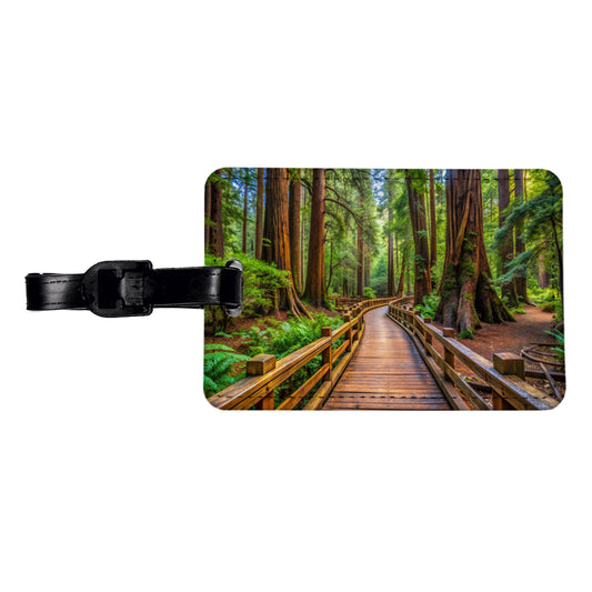 Muir Woods National Monument California Watercolor Style Travel Faux Leather Luggage Tag