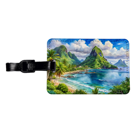 National Park of American Samoa Watercolor Style Travel Faux Leather Luggage Tag