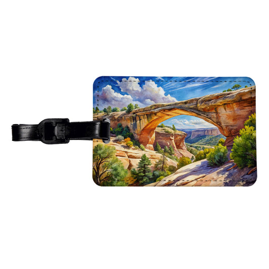 Natural Bridges National Monument Utah Watercolor Style Travel Faux Leather Luggage Tag