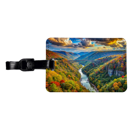 New River Gorge National Park and Preserve West Virginia Watercolor Style Travel Faux Leather Luggage Tag
