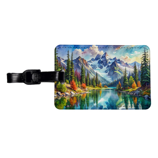North Cascades National Park Washington Watercolor Style Travel Faux Leather Luggage Tag