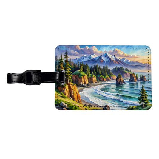 Olympic National Park Washington Watercolor Style Travel Faux Leather Luggage Tag