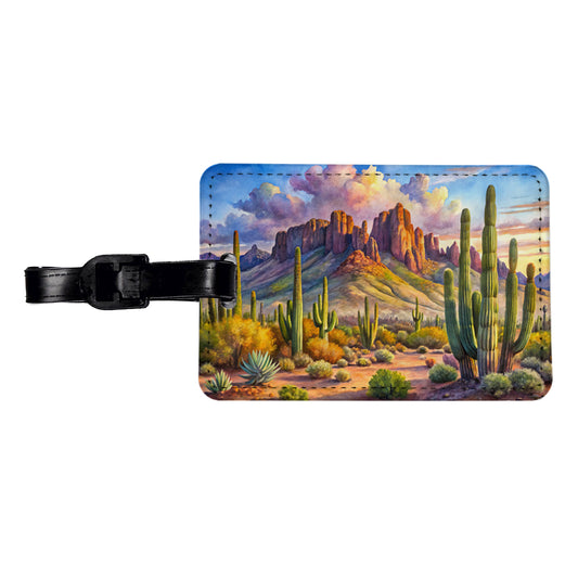 Organ Pipe Cactus National Monument Arizona Watercolor Style Travel Faux Leather Luggage Tag