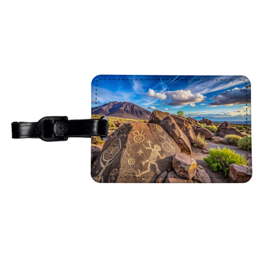 Petroglyph National Monument New Mexico Watercolor Style Travel Faux Leather Luggage Tag