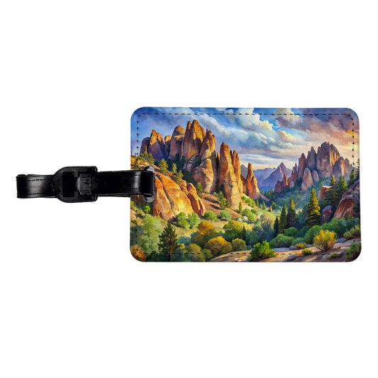 Pinnacles National Park California Watercolor Style Travel Faux Leather Luggage Tag