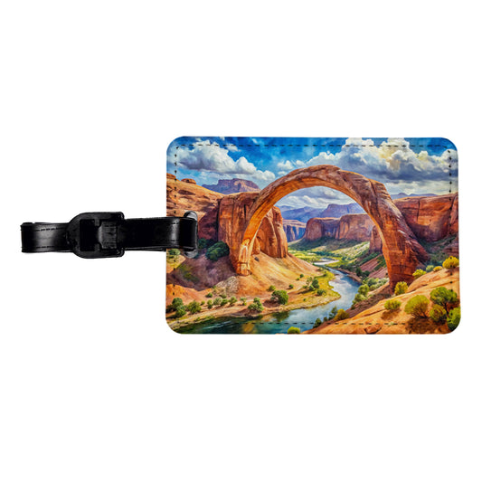 Rainbow Bridge National Monument Utah Watercolor Style Travel Faux Leather Luggage Tag