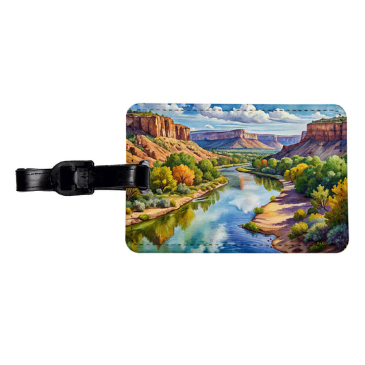 Rio Grande del Norte National Monument New Mexico Watercolor Style Travel Faux Leather Luggage Tag
