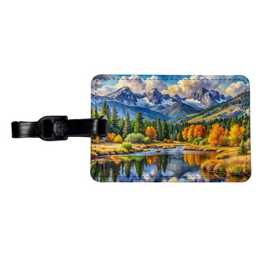 Rocky Mountain National Park Colorado Watercolor Style Travel Faux Leather Luggage Tag