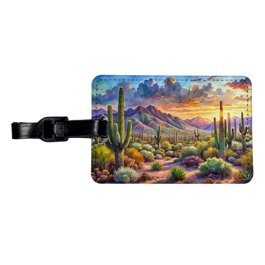 Saguaro National Park Arizona Watercolor Style Travel Faux Leather Luggage Tag