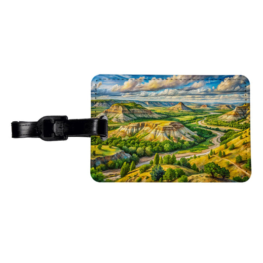 Theodore Roosevelt National Park North Dakota Watercolor Style Travel Faux Leather Luggage Tag