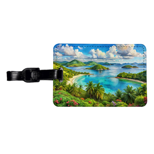 Virgin Islands National Park Watercolor Style Travel Faux Leather Luggage Tag