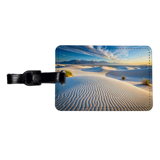 White Sands National Park New Mexico Watercolor Style Travel Faux Leather Luggage Tag