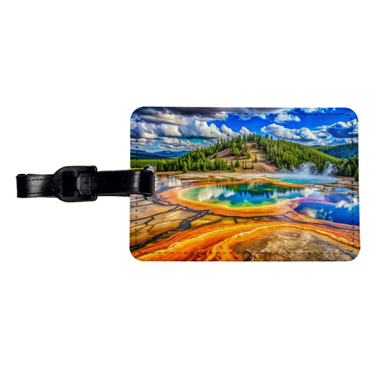 Yellowstone National Park Wyoming Watercolor Style Travel Faux Leather Luggage Tag