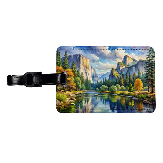Yosemite National Park California Watercolor Style Travel Faux Leather Luggage Tag
