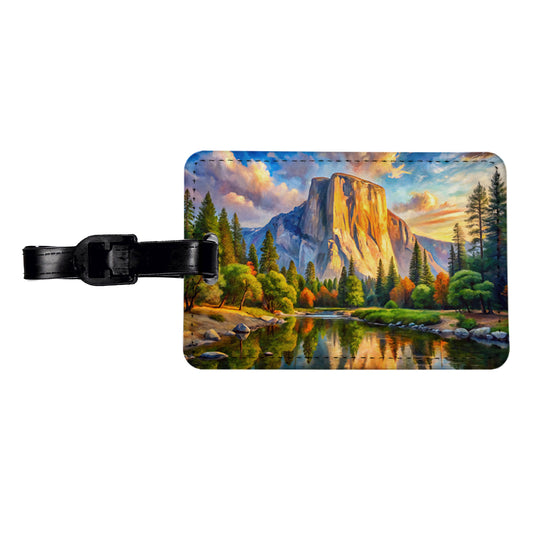Yosemite National Park El Capitan Watercolor Style Travel Faux Leather Luggage Tag