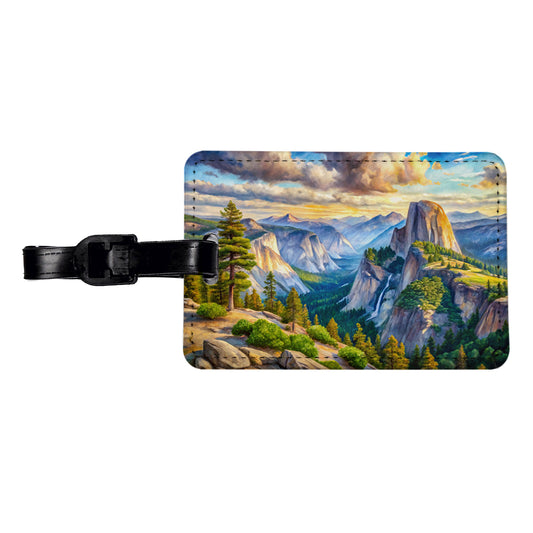 Yosemite National Park Glacier Point Watercolor Style Travel Faux Leather Luggage Tag
