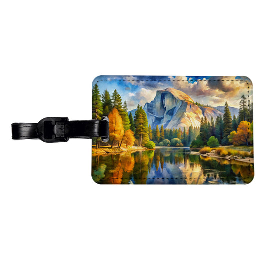 Yosemite National Park Half Dome Watercolor Style Travel Faux Leather Luggage Tag