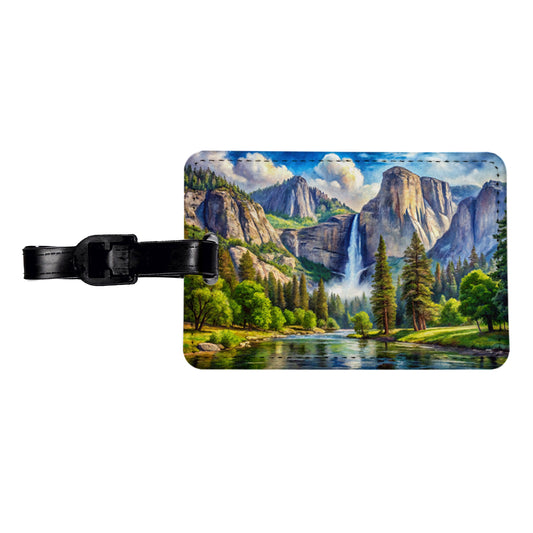Yosemite National Park Yosemite Falls Watercolor Style Travel Faux Leather Luggage Tag
