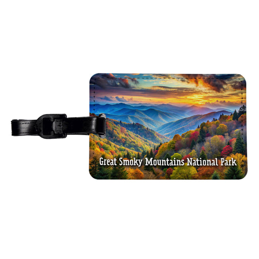 Great Smoky Mountains National Park North Carolina Tennessee Travel Faux Leather Luggage Tag