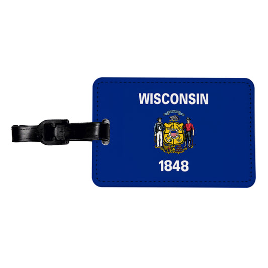 Wisconsin WI State Flag Travel Faux Leather Luggage Tag