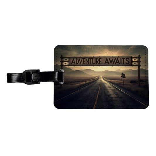 Adventure Awaits Highway Vanishing Point Travel Faux Leather Luggage Tag