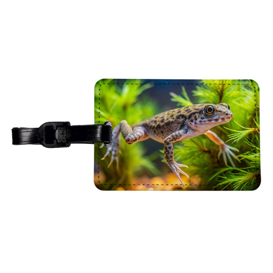 African Dwarf Frog Swimming Travel Faux Leather Luggage Tag