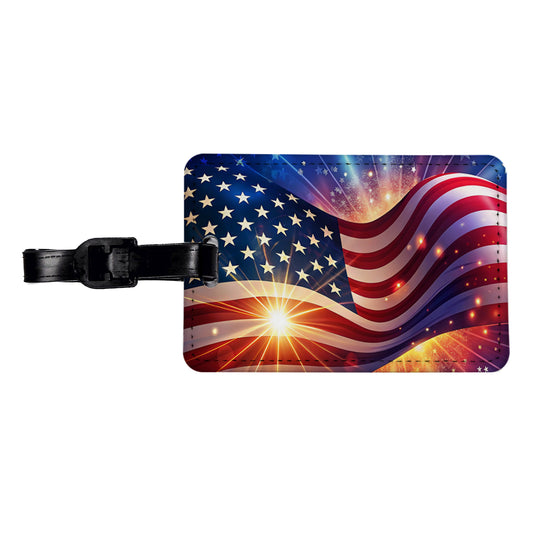 American Flag Sparkling Waving Patriotic Travel Faux Leather Luggage Tag