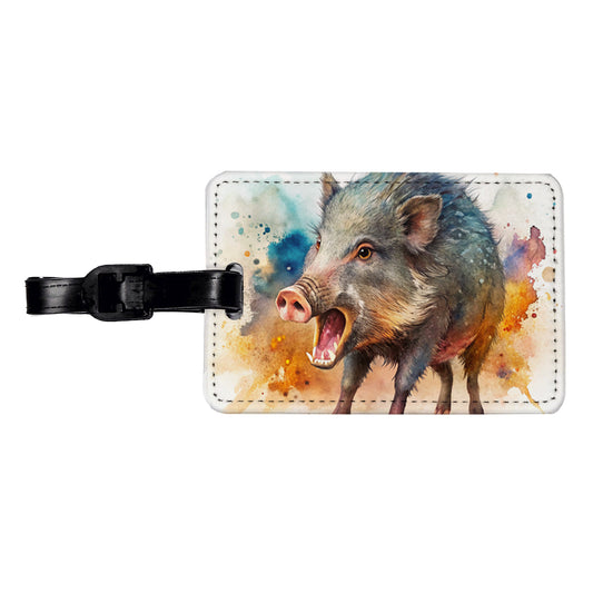 Angry Javelina Watercolor Travel Faux Leather Luggage Tag