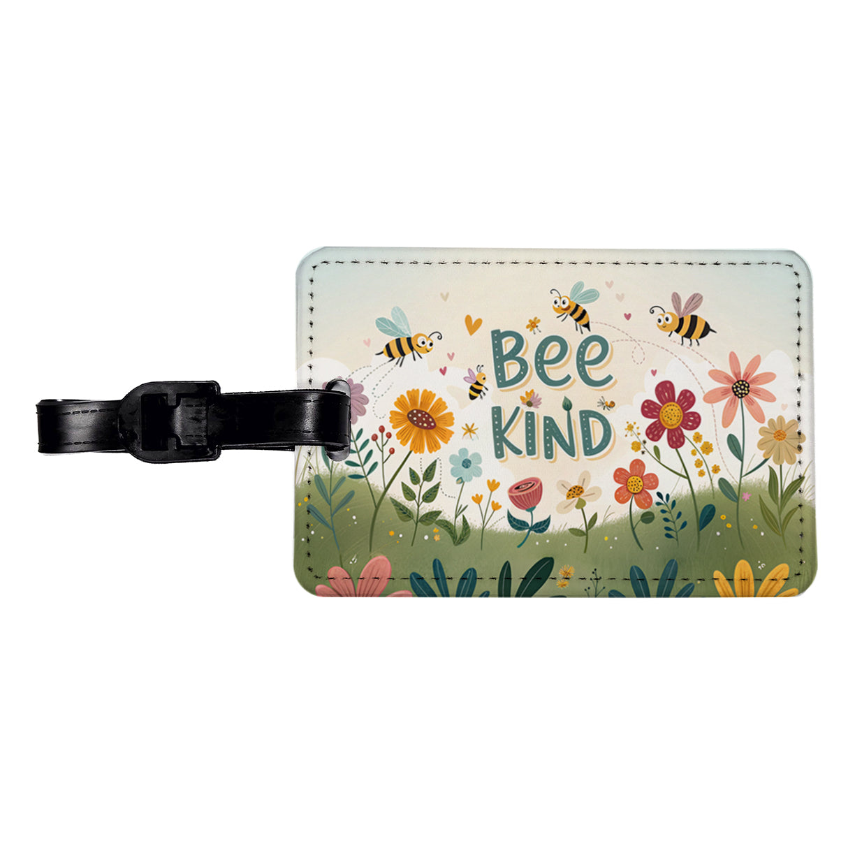 Be Bee Kind With Floral Bees Design Travel Faux Leather Luggage Tag