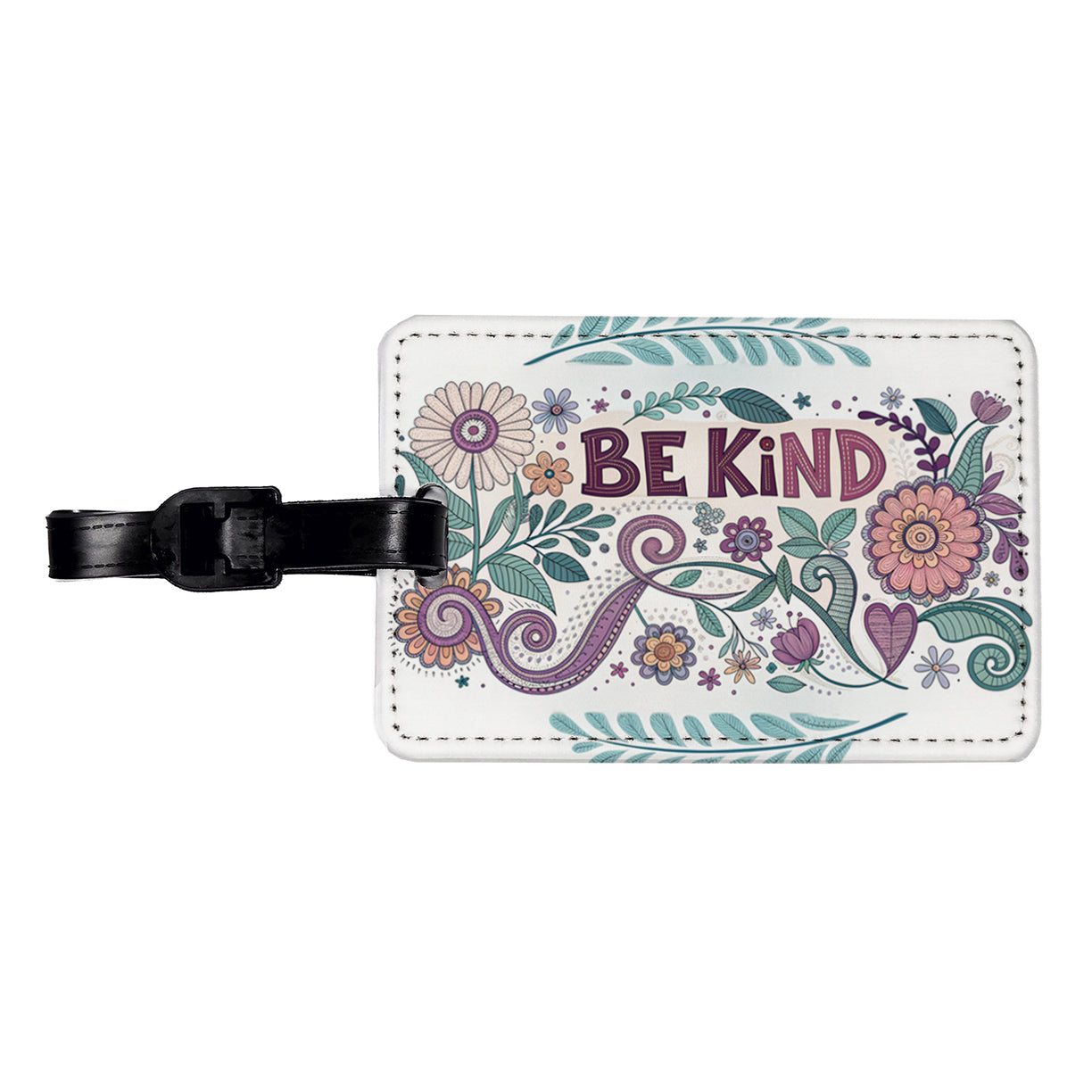 Be Kind Hippie Floral Pattern Travel Faux Leather Luggage Tag