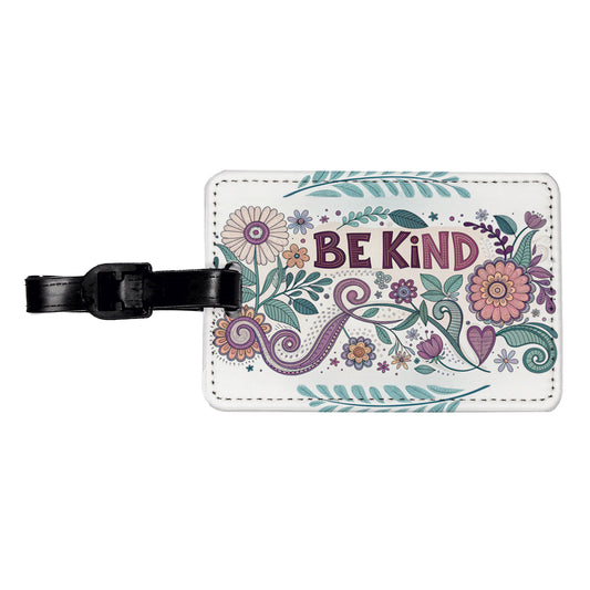 Be Kind Hippie Floral Pattern Travel Faux Leather Luggage Tag