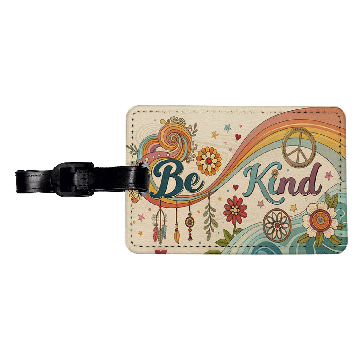 Be Kind Vintage Hippie Design Travel Faux Leather Luggage Tag