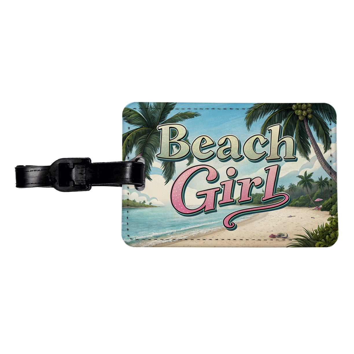 Beach Girl Tropical Beach Palm Trees Travel Faux Leather Luggage Tag