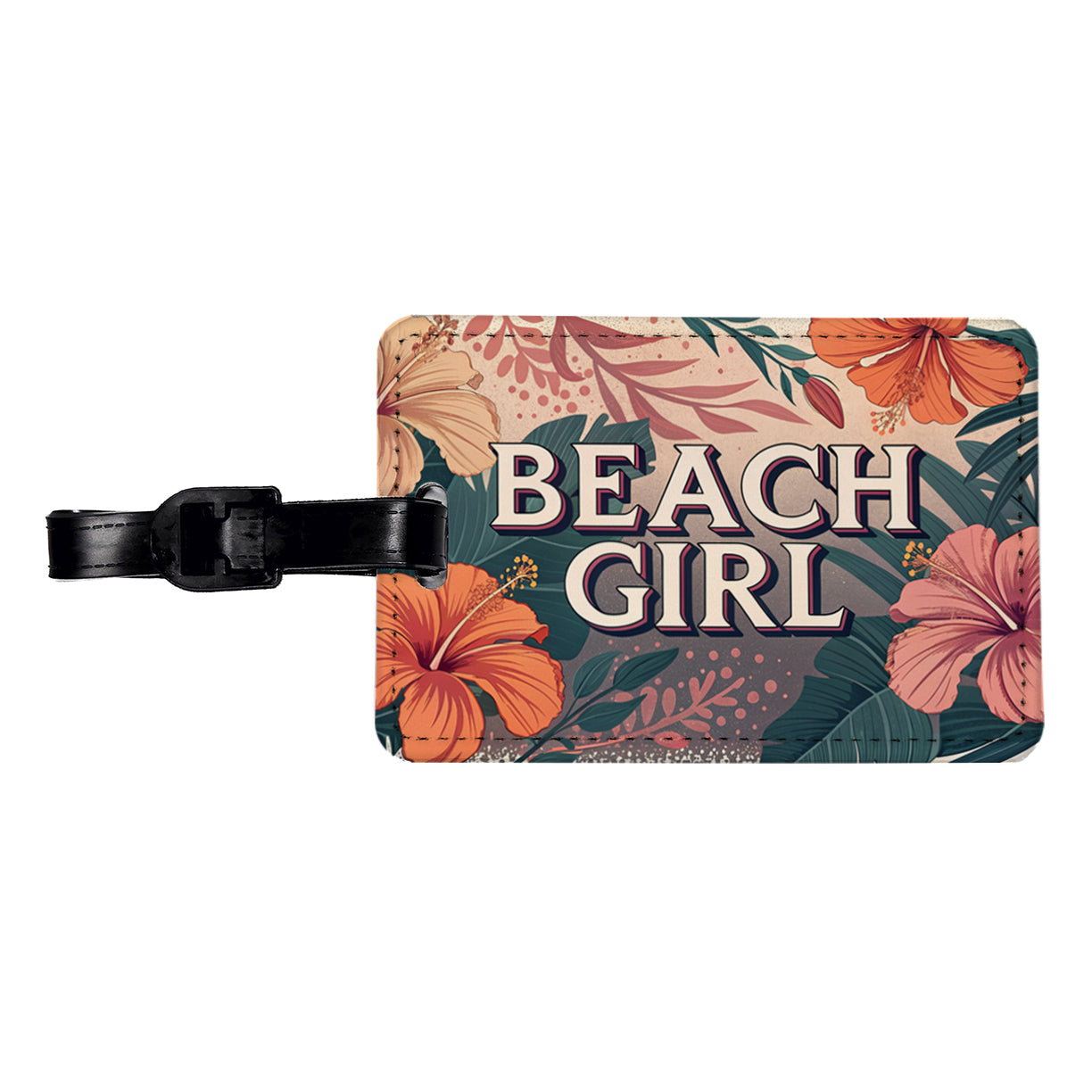 Beach Girl Tropical Hibiscus Flowers Travel Faux Leather Luggage Tag