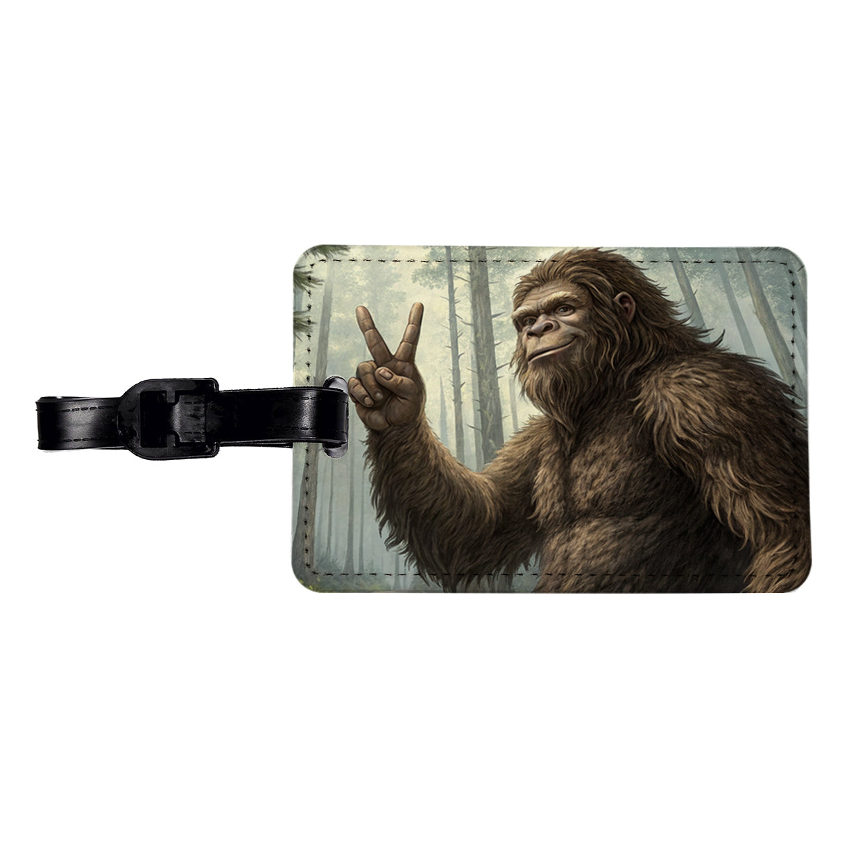 Big Foot Giving The Peace Sign Travel Faux Leather Luggage Tag