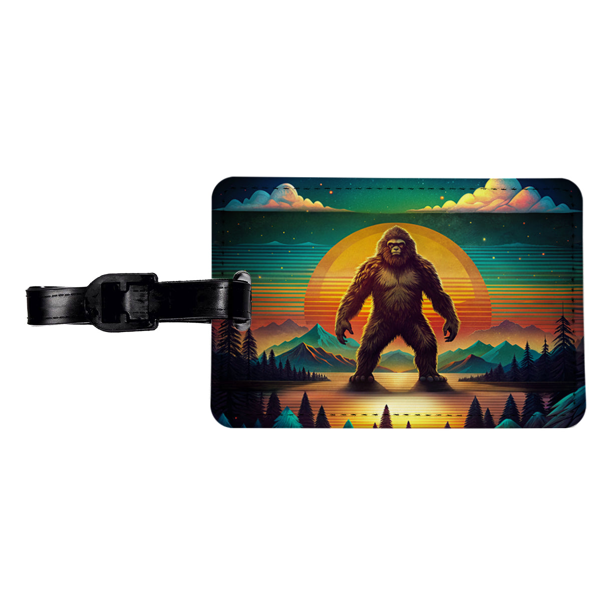 Big Foot Retro Sunset Travel Faux Leather Luggage Tag