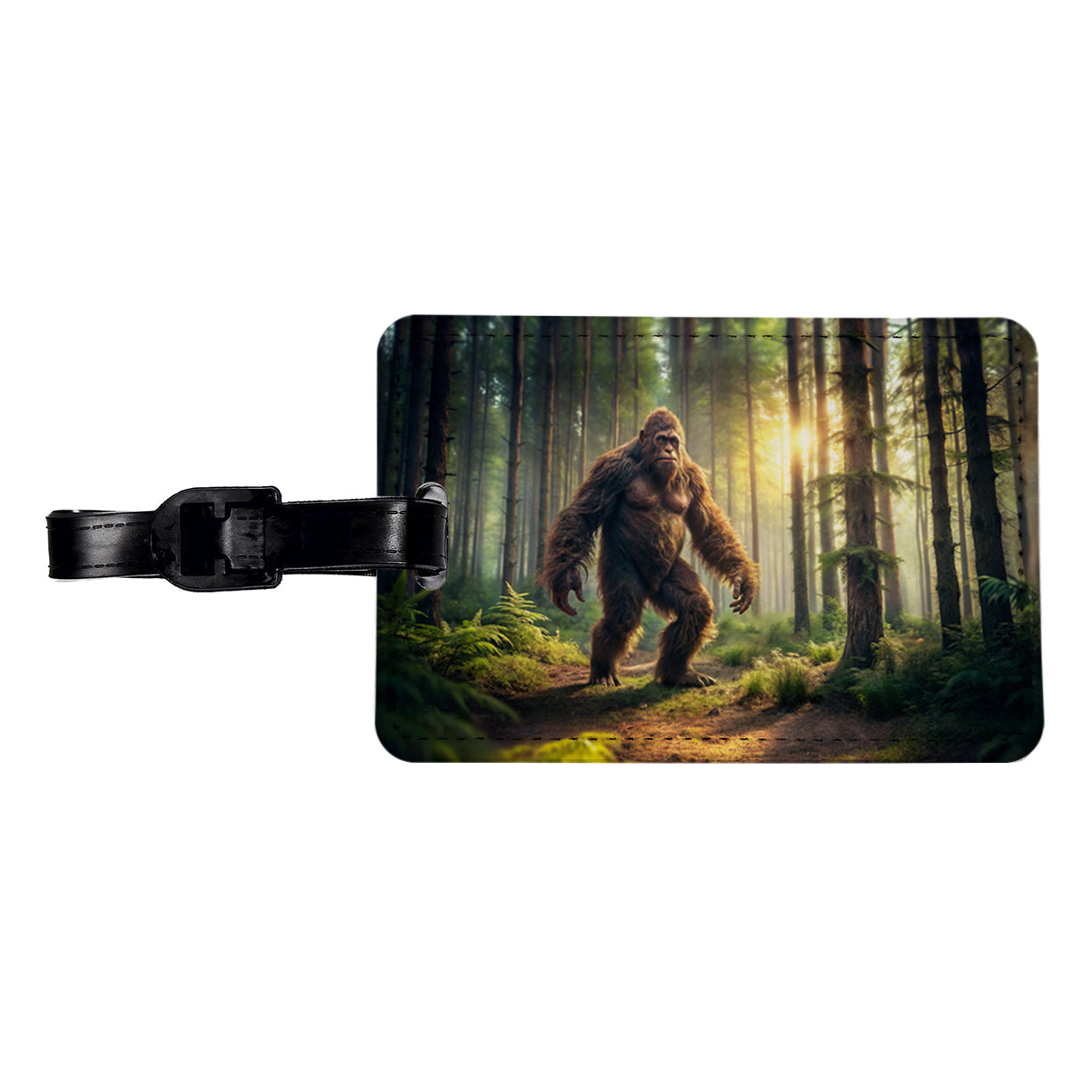 Big Foot Strolling Through The Forest Travel Faux Leather Luggage Tag