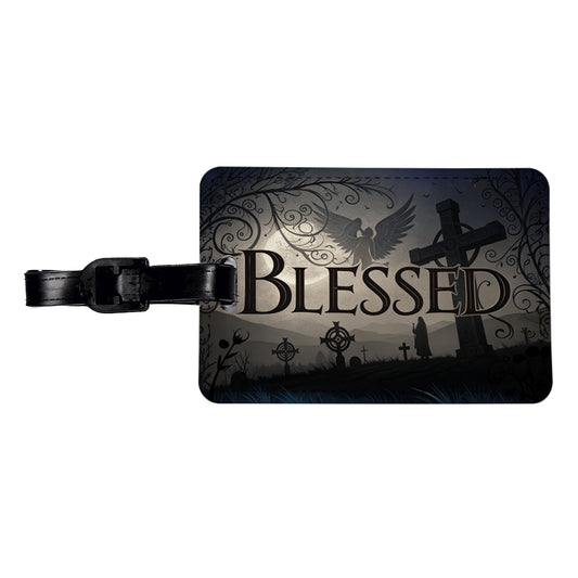 Blessed Angels Crosses Religious Travel Faux Leather Luggage Tag