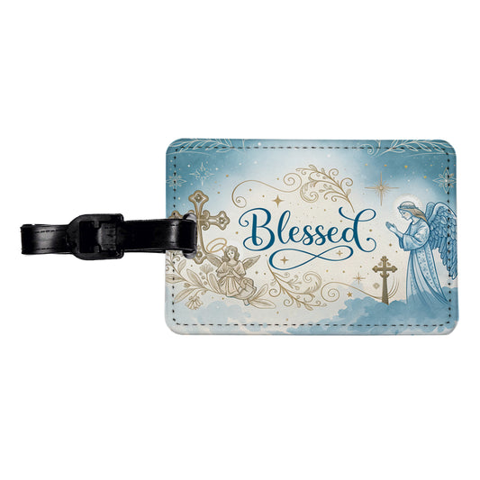 Blessed Religious Angel Blue White Travel Faux Leather Luggage Tag