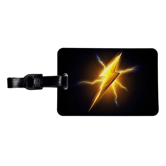 Cartoon Lightning Bolt On Black Travel Faux Leather Luggage Tag