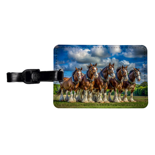 Clydesdale Horses in a Field Travel Faux Leather Luggage Tag